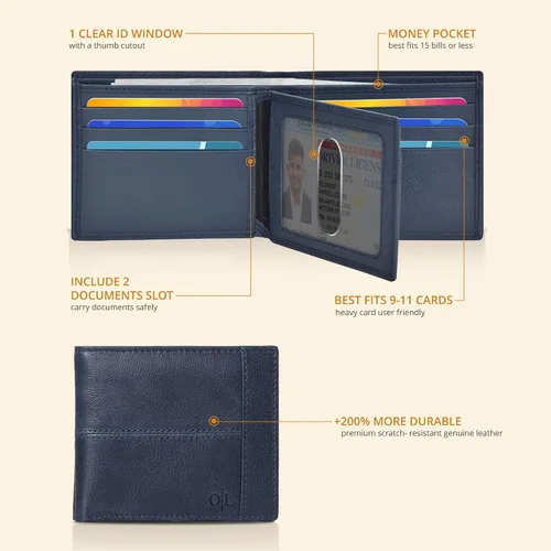 Vista 85 de Carteras RFID delgadas para hombres - Cartera de bolsillo frontal de piel genuina