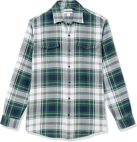 Vista 6 de Tienda Essentials Camisa de franela de manga larga con dos bolsillos para hombre