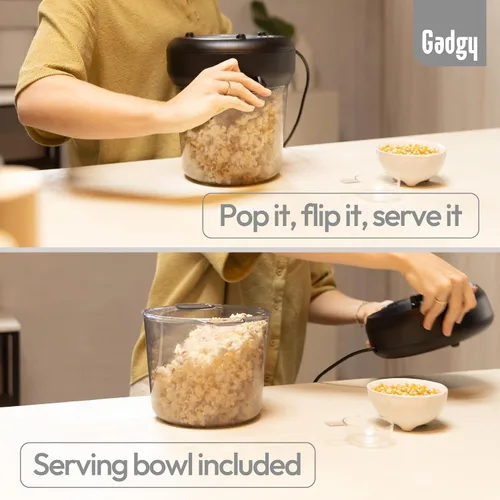 Vista 4 de Máquina de palomitas de maíz Gadgy – Máquina eléctrica de aceite caliente de 500W con placa antiadherente, tapa y agitador – Gran popper de 24 tazas