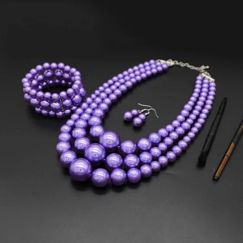 Vista 5 de We - Collar de perlas de imitación para mujer, collares de perlas grandes y gruesas, collar de perlas multicapa y aretes de los años 20
