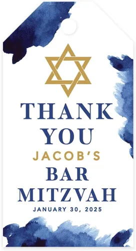 Vista 9 de Andaz Press Paquete de 60 etiquetas personalizadas de Bar/Bat Mitzvah con cuerda, etiquetas clásicas de regalo de agradecimiento Art Deco con foto