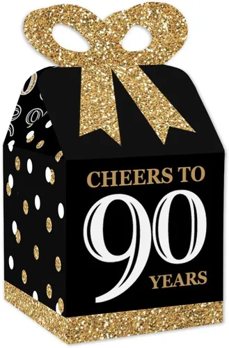 Vista 13 de Big Dot of Happiness Cajas de regalo para fiesta de cumpleaños número 100, elegante diseño cuadrado dorado con lazo 3D, suministros de fiesta