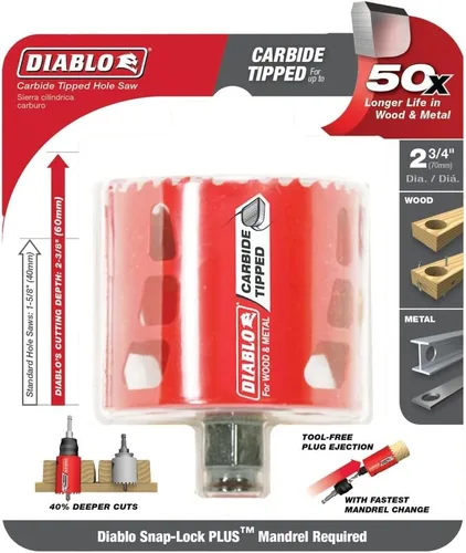 Vista 2 de Diablo Sierra perforadora de dientes de carburo para madera y metal - Se adapta con sistema de mandril Snap-Lock Plus, expulsión de enchufe sin