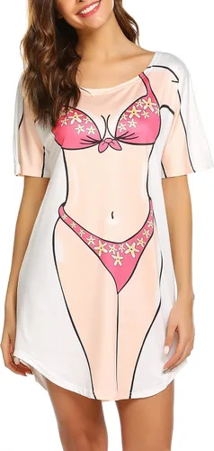 Vista 3 de Ekouaer - Camiseta holgada de manga corta y estampado de bikini para mujer, pareo, prenda divertida