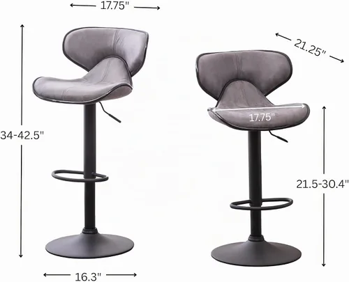 Vista 3 de Roundhill Furniture Masaccio Weathered Grey Airlift - Taburete giratorio ajustable con base cromada, juego de 2 Gris(Weathered Gray)