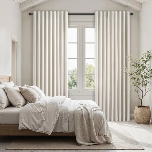 Vista 43 de Topfinel Cortinas opacas, blanco beige, 2 paneles, ventanas pequeñas, textura, mezcla de lino, bohemia, abedul, rural, gancho, bolsillo trasero