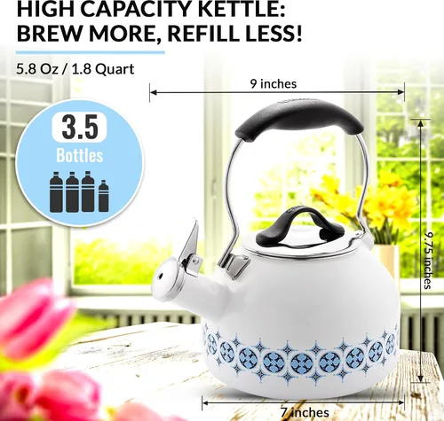 Vista 4 de Chantal Hervidor de té silbante Oolong esmaltado en acero de 1.8 cuartos (Talavera)
