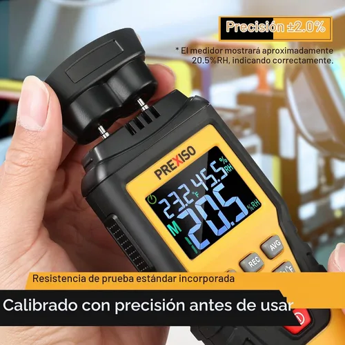 Vista 2 de PREXISO Medidor de Humedad de Madera - Medidor de Humedad Digital 7 en 1 para Leña, Carpintería, Paredes, Hogar, Yeso, Papel, Piso - Lector