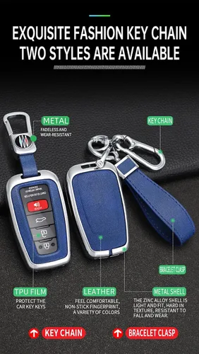 Vista 5 de ontto Funda para llave de coche con llavero de cuero y metal compatible con Toyota Camry CH-R CHR Prius RAV4 86 Corolla Yaris Land Cruiser llavero
