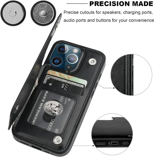Vista 7 de ONETOP - Funda tipo cartera compatible con iPhone 13 Pro con soporte para tarjetas, funda de piel sintética con ranuras para tarjetas, doble cierre