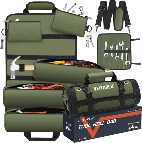 Vista 13 de Bolsa de herramientas resistente de 18 pulgadas, organizador de caja de herramientas de 19 bolsillos, bolsa de herramientas portátil con asa suave