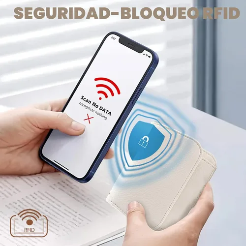 Vista 6 de Cartera pequeña para mujer, con bloqueo RFID, delgada y bolsillo para monedas, tarjetero plegable para tarjetas de crédito con ventana