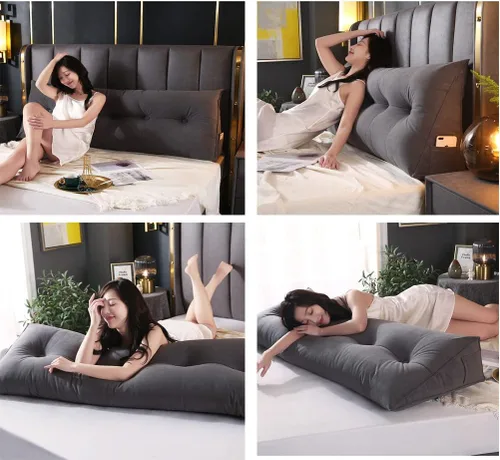 Vista 4 de Cabecera triangular grande, almohada de cuña para apoyabrazos de lectura, soporte de posicionamiento, cojín con funda extraíble, gris