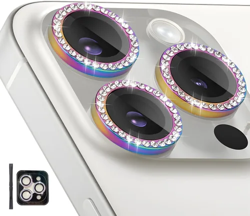Vista 13 de Protector de lente de cámara para iPhone 14 Pro/iPhone 14 Pro Max, cubierta de lente de anillo de aleación de aluminio de vidrio templado individual