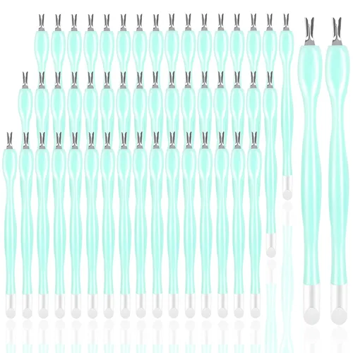 Vista 12 de 50 piezas de cortador de cutículas de uñas, limpiador de uñas de goma, cuchillo de cutícula con mango de plástico, doble extremo, tenedor de piel