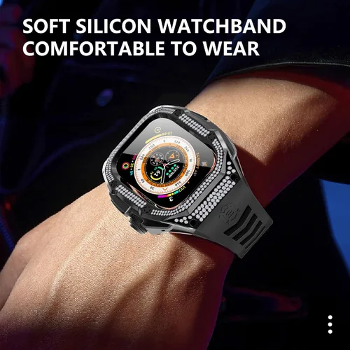 Vista 5 de VeveXiao - Funda resistente con correa compatible con Apple Watch Ultra 2 bandas de 49mm, funda protectora de metal con correa de repuesto de goma