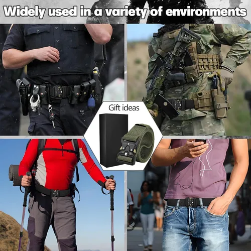 Vista 3 de Cinturón táctico para hombre - Cinturón de correa de nylon de servicio pesado con hebilla de liberación rápida