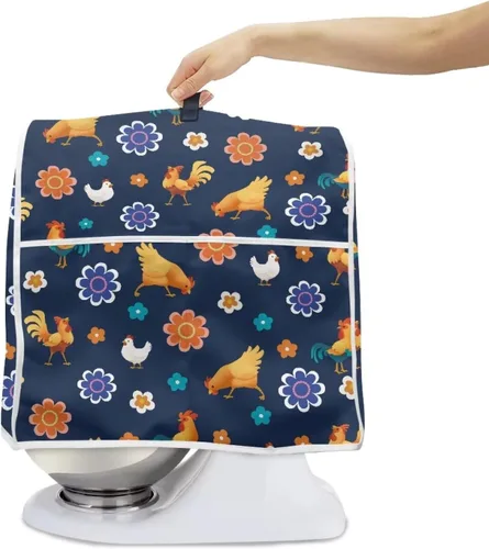 Vista 2 de Cubierta para batidora de pie a prueba de polvo con dibujos animados de pollo y flores para el hogar, cocina, decoración con mango y bolsillo