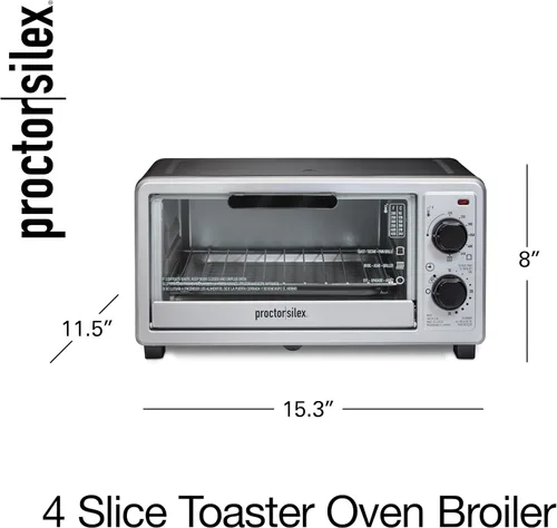 Vista 8 de Proctor Silex Horno tostador de encimera de 4 rebanadas, multifunción con hornear, tostadas y asadores, 1100 vatios, temporizador de 30 minutos