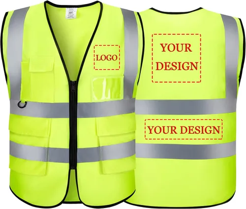 Vista 12 de Chaleco Reflectante Clase 2 de Seguridad ANSI con Bolsillos y Cremallera de Alta Visibilidad Uniforme de Construcción K-verde-1pack-custom