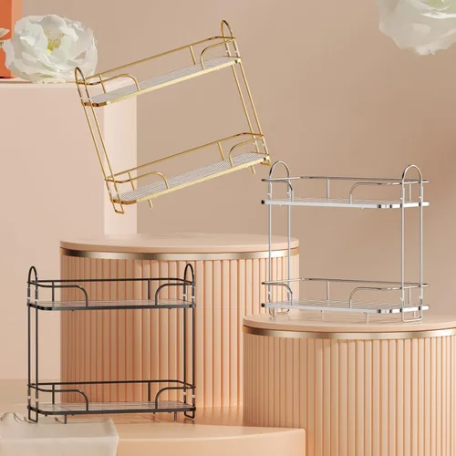 Vista 4 de Organizador de baño, organizador de perfume cosmético para el cuidado de la piel de 2 niveles, encimera de baño, perfume de maquillaje para bandeja