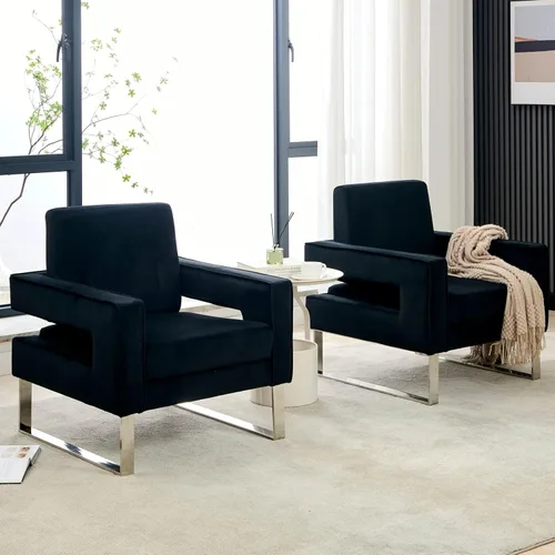 Vista 9 de Silla decorativa de terciopelo, sillón moderno con base plateada