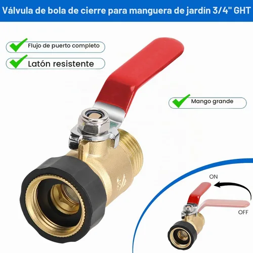 Vista 6 de FINEST+ Válvula de Cierre para Manguera de Jardín, Válvula de Cierre de Manguera de Agua de 3/4" GHT, Válvula de Bola de Manguera de Jardín de Latón