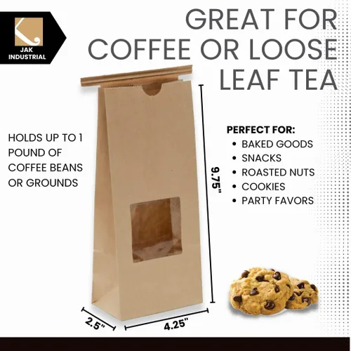 Vista 2 de Bolsas de café y té de papel kraft de 1 libra con ventana, ideal para pasteles, dulces y panadería (100)