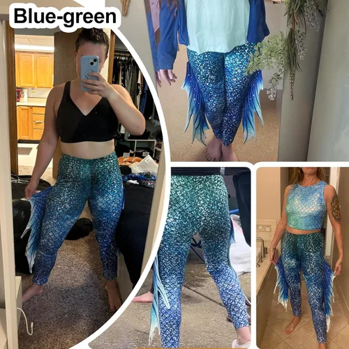 Vista 3 de color cosplayer Mermaid Yoga Print Leggings for Women Plus Size Fish Scale High Waisted Pants Halloween Costume Tights