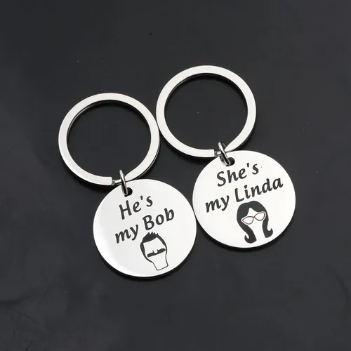 Vista 3 de FAADBUK Regalo inspirado en hamburguesas para parejas, juego de keychian You're the Linda to my Bob regalo del día de San Valentín
