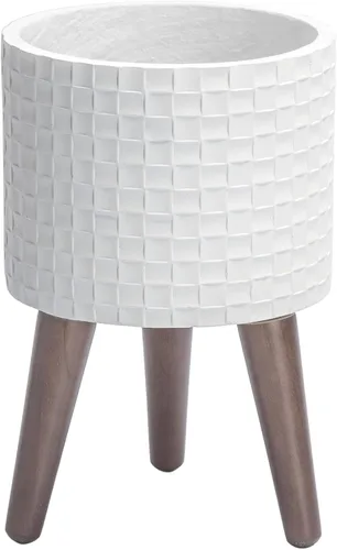 Vista 11 de D'vine Dev Maceta Elegante con Patrón de Azulejos Geométricos Modernos de 12 Pulgadas con Soporte, Portamacetas Decorativo para Interiores