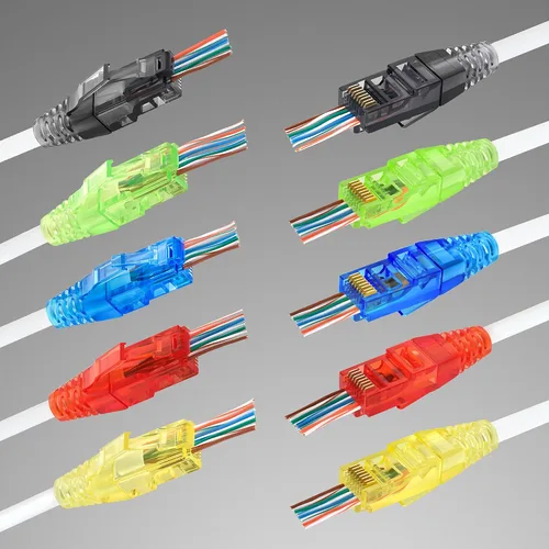 Vista 3 de Everest Media Solutions EMS RJ45 Cat6 - Conectores de paso y botas de alivio de tensión, varios colores, paquete de 50/50 EZ para crimpar enchufe