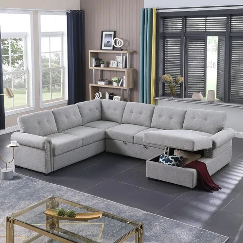Vista 2 de Alexent Sofá cama para sala de estar, sofá cama extraíble de tela con almacenamiento