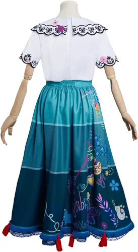 Vista 2 de Disfraz de bordado floral para mujer, vestido retro para adultos, vestido grande con vuelo, camisa de cosplay con lentes y aretes