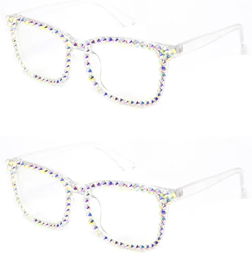 Vista 10 de Gafas de Lectura Cuadradas con Diamantes de Imitación para Mujeres con Bloqueo de Luz Azul para Computadora