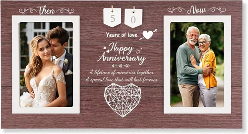 Vista 8 de Then & Now Regalos de Aniversario de Boda para Parejas, Marco de Fotos de Aniversario de 1-99 Años, Marco de Fotos de Bridal Shower que Contiene 2