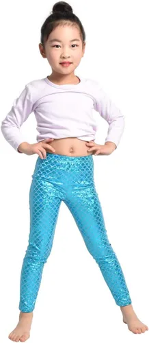 Vista 2 de YgneeDom Leggings de sirena para niños y niñas, pantalones metálicos brillantes para fiesta de baile de Halloween