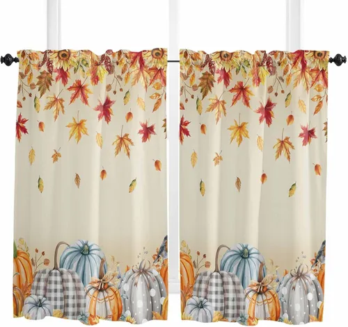 Vista 20 de Cenefas de Navidad de invierno para ventanas, cortinas de cocina con bolsillo para barra, cortinas con aislamiento térmico para ventana de baño