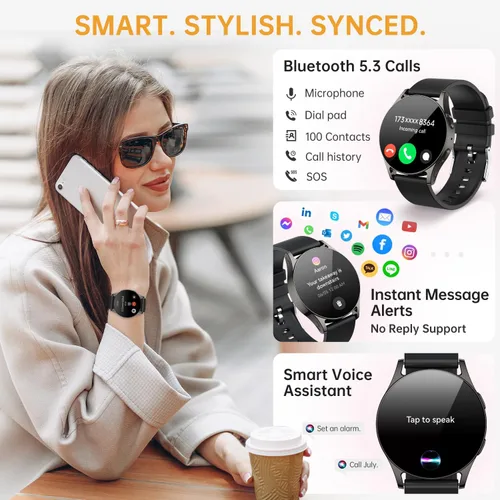 Vista 5 de Reloj inteligente para mujeres y hombres, rastreador de actividad AMOLED de 1.614 in para Android iPhone con pantalla siempre encendida, más de 150