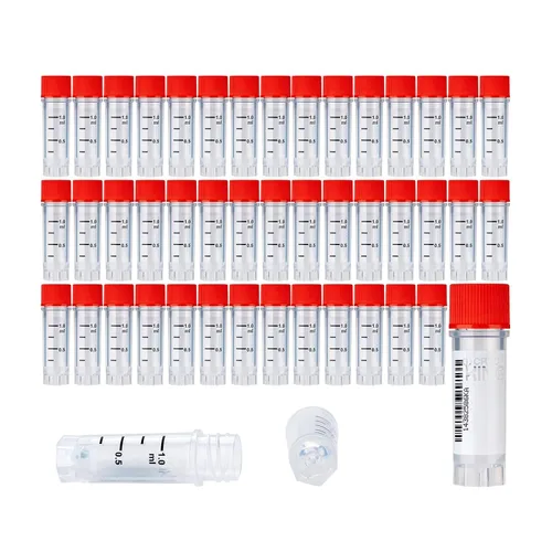 Vista 19 de Cryoviales de 0.0 fl oz, 25Pcs Cryotubes con código de barras lateral, frascos de esterilización con rosca externa, tubos de muestra con tapas Azul