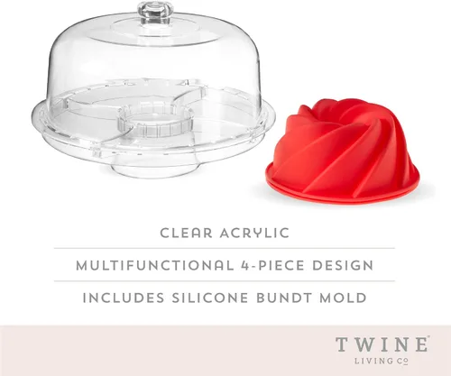 Vista 2 de Twine Servidor acrílico multifuncional con molde Bundt para pastel, juego de platos para servir postres, molde para pasteles, soporte para pasteles