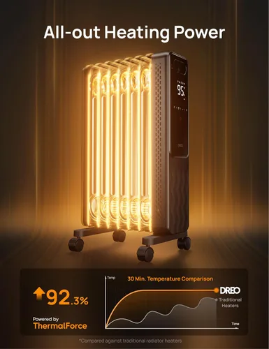 Vista 4 de DREO Radiador lleno de aceite, calentadores radiantes eléctricos para uso en interiores, habitación grande con control remoto, bloqueo infantil, 4