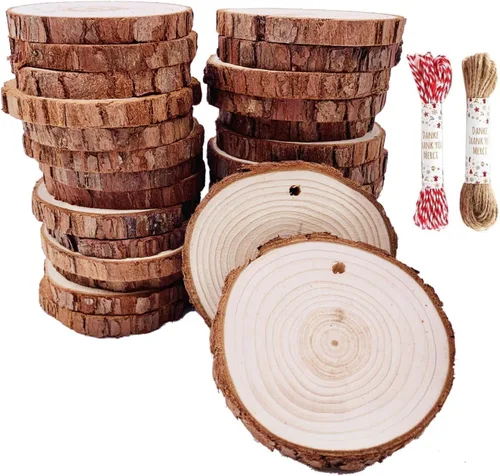 Vista 11 de Juego de 20 piezas de posavasos de madera natural sin terminar, juego de posavasos de madera de 3.5 a 4 pulgadas, kit de madera preperforado