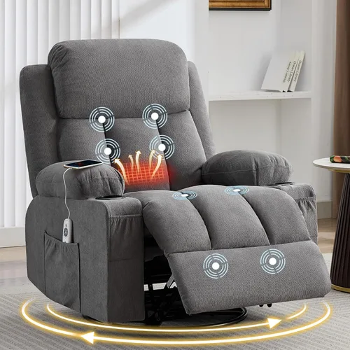 Vista 10 de Silla reclinable de gran tamaño con masaje y calor para ancianos, silla reclinable extra ancha con bolsillo lateral, silla elevadora eléctrica con 2