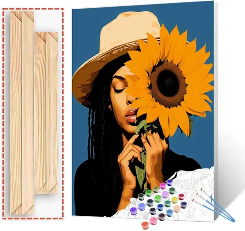 Vista 42 de Pintura por Números Afroamericana DIY Pintura Acrílica Kit de Pintura por Números para Niños Adultos Principiantes Chica Negra de Moda DIY Pintura