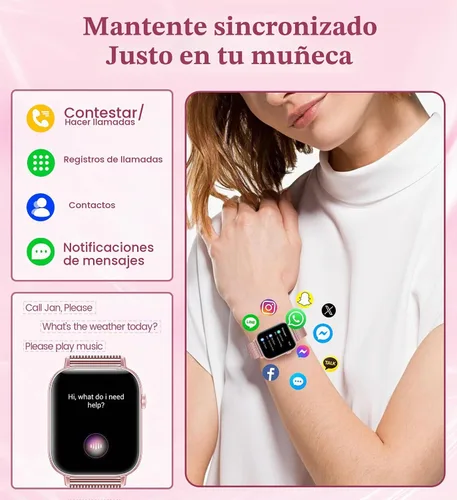 Vista 3 de Reloj inteligente de 1.83 pulgadas para mujer con llamada Bluetooth (respuesta/marcación), rastreador de actividad física con más de 100 modos