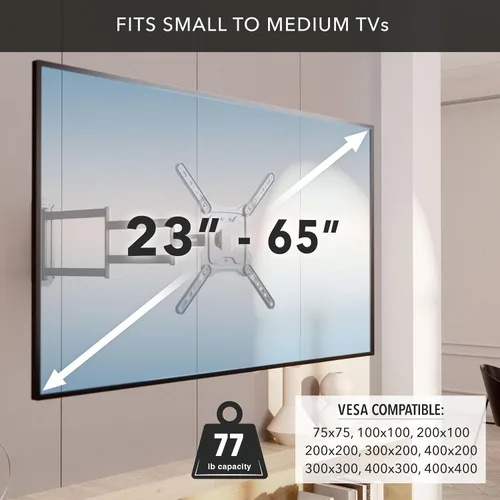 Vista 5 de Mount-It - Soporte de pared para TV de movimiento completo, brazo largo de 37.2 pulgadas de extensión Articulating Swivel Tilt, Steel, Single
