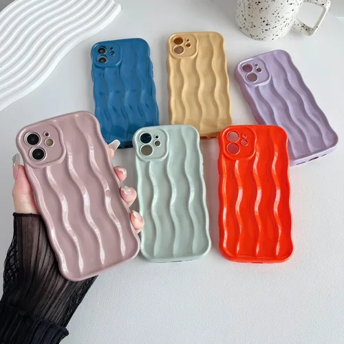 Vista 2 de Caseative Funda para iPhone 12, azul Patrón de ondulación de agua Marco de onda rizada suave