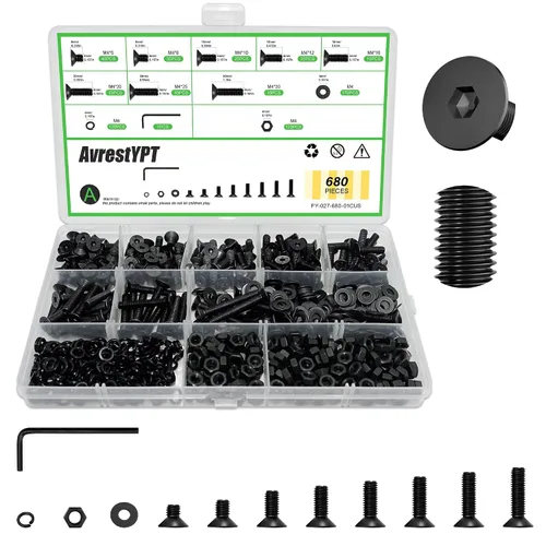 Vista 11 de 1715Pcs M2 M3 M4 M5 Screw Kit - 3D Printer Mini Screw, Allen Head/Flat Head/Countersunk Bolt/Screws, Metric Bolts Assortment, Black Nuts and Bolts