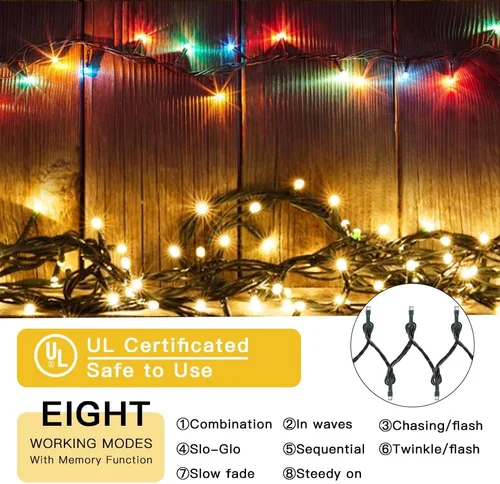 Vista 5 de LetsFunny - Extensión de 300 luces LED de Navidad y 108 pies, con certificación UL, para exteriores, interiores, árbol, patio, jardín, fiesta, boda